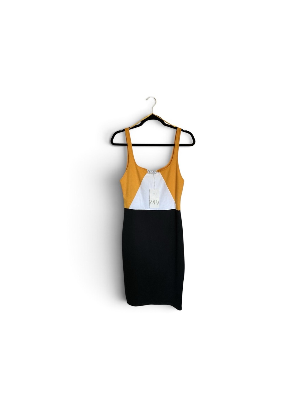 Zara Mustard, White & Black Colorblock Midi Tank Dress